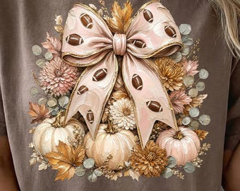 Football Coquette Bow Tshirt PNG,Preppy Glam Fall,  Autumn Aesthetic, Game Day Sublimation Design, Sports Mom Touchdown Digital Download