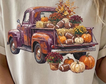 Autumn Truck Shirt PNG, Rustic Harvest Football Fan Gift, Trendy Fall Season Sublimation Design, Game Day Graphic Tee Digital Download