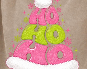 Retro Christmas Santa Hat Tshirt PNG, Trendy Holiday Pink and Green Sublimation Design, Bubble Typography Digital Download