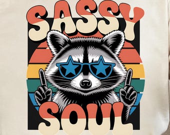 Sassy Soul Raccoon Graphic T SHIRT PNG, Retro Animal Sublimation Design Digital Download,  Funny Raccoon Instant Digital Download