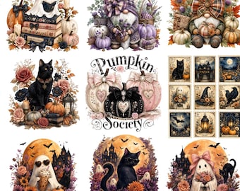 30 Halloween Tshirt PNG Bundle, Coquette Fall Clipart Sublimation,Cute Ghost, Pumpkin Witch Hat Shirt PNG, Highland Cow Graphic Tee Download