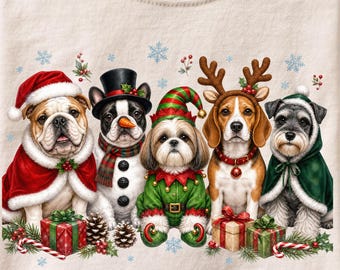 Christmas Dogs Tshirt PNG, Festive Puppy Sublimation Design, Trendy Holiday Graphic Tee, Popular Christmas Digital Download