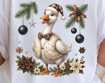 Silly Christmas Goose Tshirt PNG, Trendy Leopard Print Sublimation Design, Festive Holiday Gift, Winter Graphic Tee PNG Digital Download