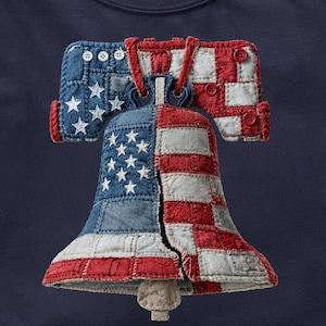 Faux Patchwork Liberty Bell PNG, Patriotic Quilt Style Shirt, 4th of July Graphic Tee PNG, American Flag Bell Clipart, Americana Sublimation