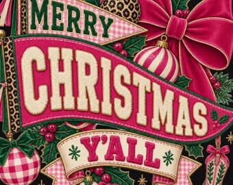 Merry Christmas Yall Tshirt PNG, Preppy Pink Western Sublimation Design, Trendy Leopard Print Graphic Tee Digital Download
