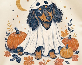 Spöktax-skjorta PNG, Halloween-whisperhund-sublimeringsdesign, läskig Doxie-hund, söt trendig hösttröja, digital nedladdning
