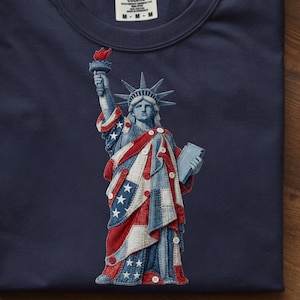 Statue of Liberty Faux Patchwork PNG, Patriotic Denim Sublimation Design , American Flag Colors, Red White Blue, Instant Digital Download