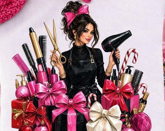 Christmas Hairstylist Shirt PNG, Glam Cosmetologist Coquette Holiday Tshirt, Trendy Salon Stylist Appreciation Gift, Digital Download