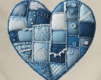 Denim Heart Retro T-Shirt PNG, Patchwork Sublimation Graphic Tee Design, Valentine's Day Shirt Instant Digital Download