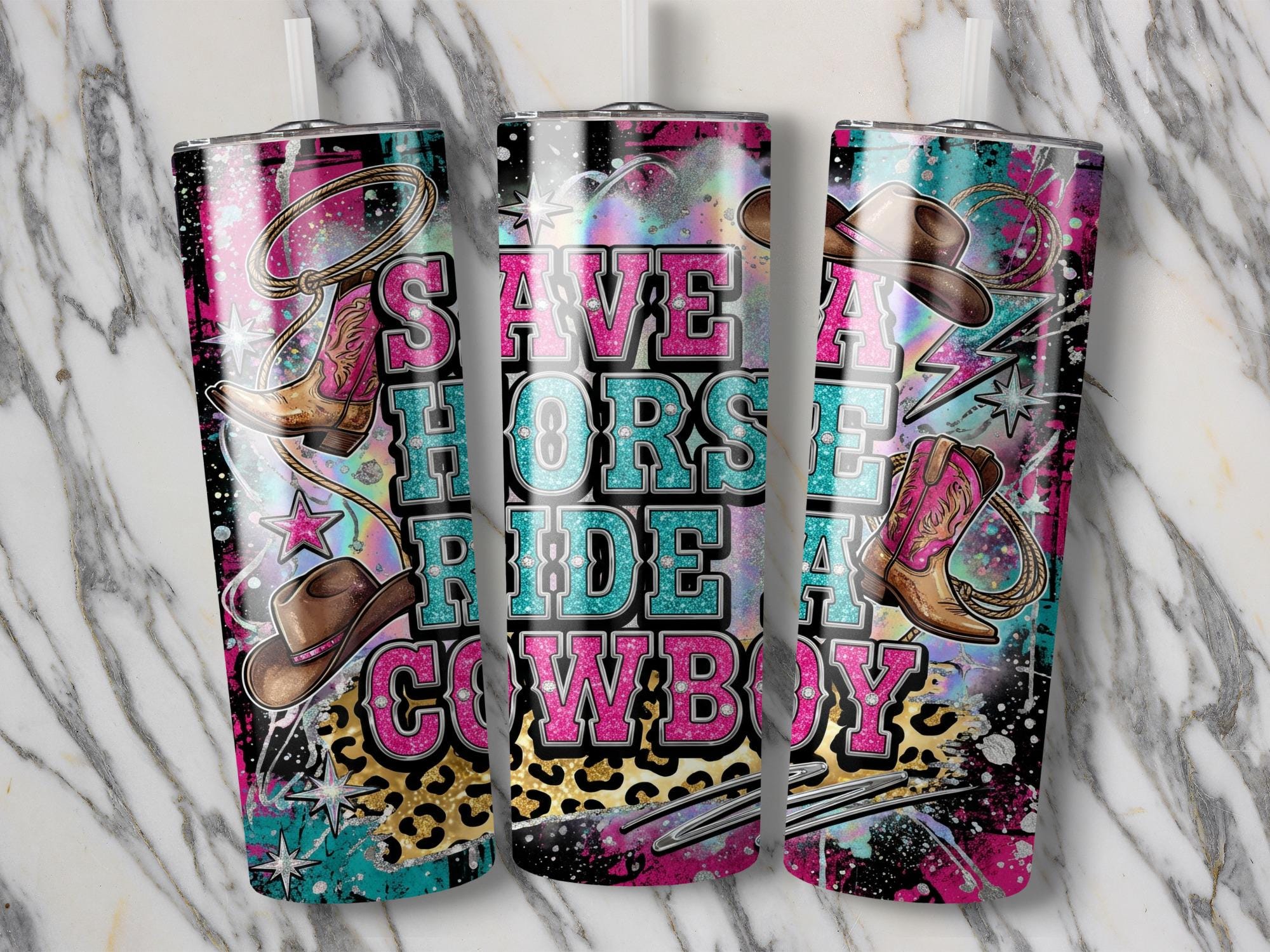 Cowgirl Tumbler Wrap 20 Oz PNG, Save A Horse Ride A Cowboy, Pink ...
