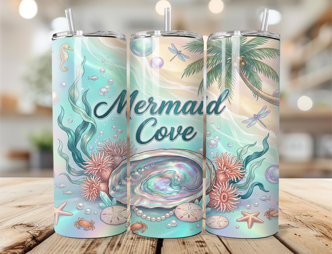 Mermaid Cove Tumbler Wrap: 20 Oz PNG, Iridescent Ocean Fantasy & Beach ...
