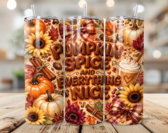 Pumpkin Spice And Everything Nice Tumbler Wrap, 20 oz PNG, Fall Autumn Latte, Halloween Gift Seamless Sublimation Design, Digital Download