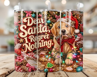 Envoltorio navideño para vaso con diseño de perro, 20 oz PNG, diseño divertido de Golden Retriever sin costuras para sublimación, envoltorio delgado navideño sarcástico para descarga digital