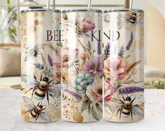 Bee Kind Tumbler Wrap, Floral Honeycomb Sublimation Design (Digital Download)