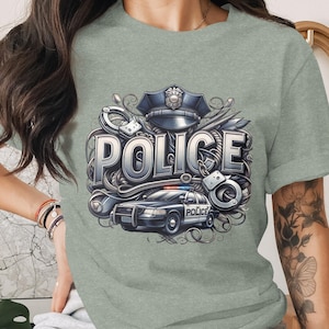 Politie grafisch T-shirt ontwerp PNG, retro politieagent sublimatie, wetshandhaving waardering digitale download, politie digitaal cadeau-idee