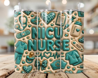 NICU Nurse Tumbler Wrap 20oz PNG,Teal Leopard Print Sublimation Design,Neonatal Healthcare Worker Gift,Inflated Skinny Wrap Digital Download