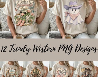 ウエスタンTシャツPNGバンドル、カウガールグラフィックTシャツデザイン、ゴーストPNGデザイン、カントリーウエスタン昇華プリント、レトロウエスタンシャツダウンロード