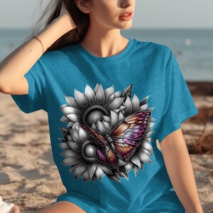 Butterfly Sunflower Graphic T-Shirt Design PNG, Floral Sublimation Tee, Nature Lover Gift, Butterfly Graphic Tee, Sunflower Lover T-Shirt
