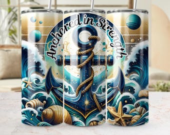 Nautical Anchor Tumbler Wrap PNG, Blue Ocean Waves Seamless Sublimation Design (Digital Download)