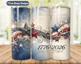 America Anniversary 250 Years Tumbler Wrap PNG, Patriotic Seamless Sublimation Design, Digital Download