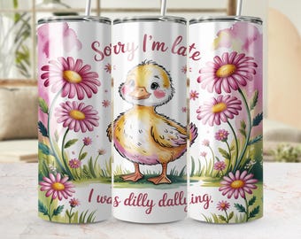 Humorous Duck Tumbler Wrap PNG, Floral Duckling Seamless Sublimation Design , Skinny Wrap Instant Digital Download ONLY