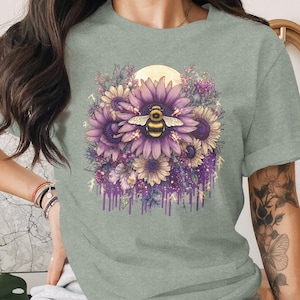 Floral Bee Graphic T-Shirt Digital Download PNG, Honeybee Sunflower Sublimation Design, Nature Lover Gift Idea TSHIRT PNG