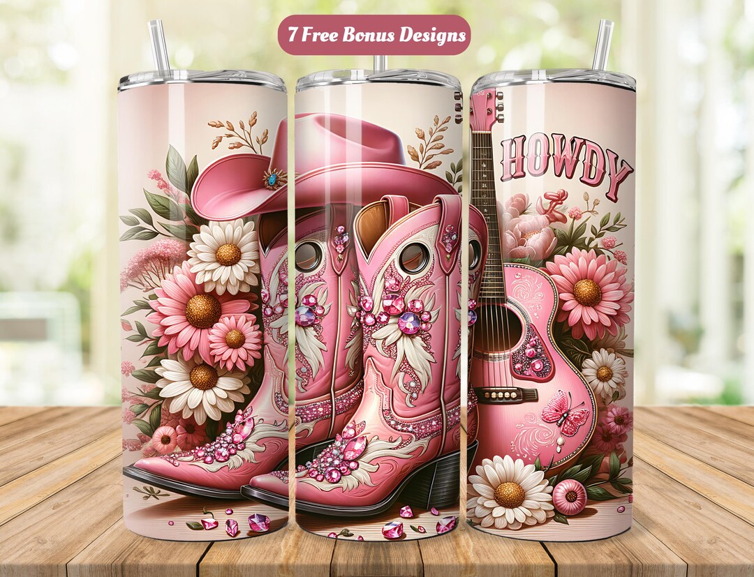 Pink Cowgirl Boots Tumbler Wrap PNG, Floral Western Seamless ...