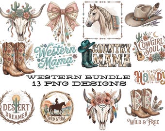 Boho Western PNG Bundle, Cowgirl Mama Graphics, Western Boho Shirt Designs, Trendy Country PNG Digital Download ONLY