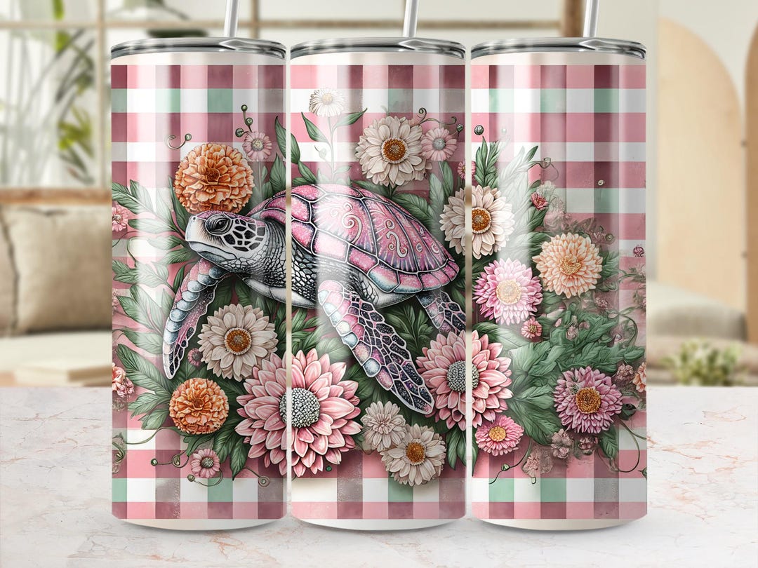 Sea Turtle Tumbler Wrap PNG, Pink Floral Sublimation, Trendy Ocean ...
