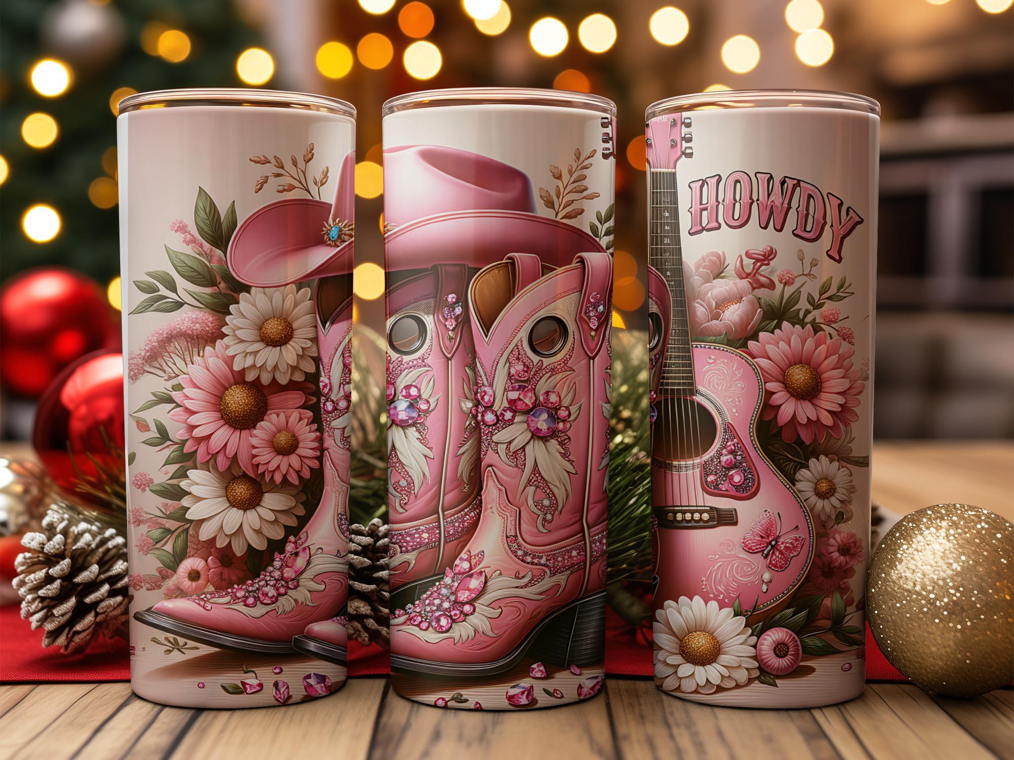 Pink Cowgirl Boots Tumbler Wrap PNG, Floral Western Seamless ...
