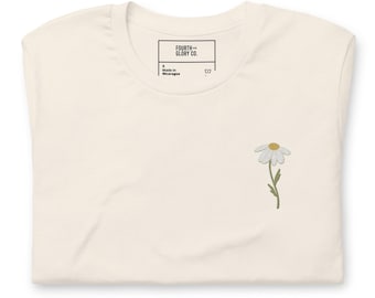 Minimal Daisy Embroidered T-Shirt - Floral Tee - Botanical Shirt - Cottagecore Aesthetic - Gift for Nature Lovers