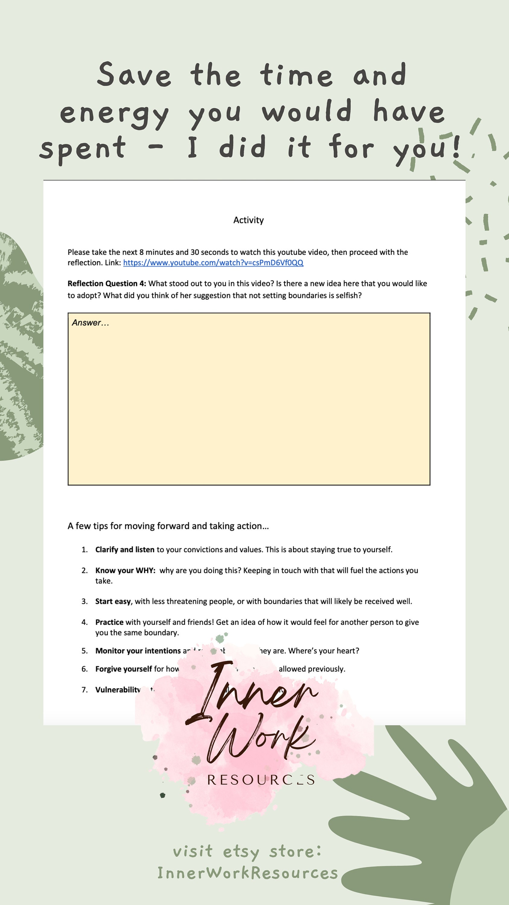 Boundaries Worksheet With Reflection Activities - Etsy