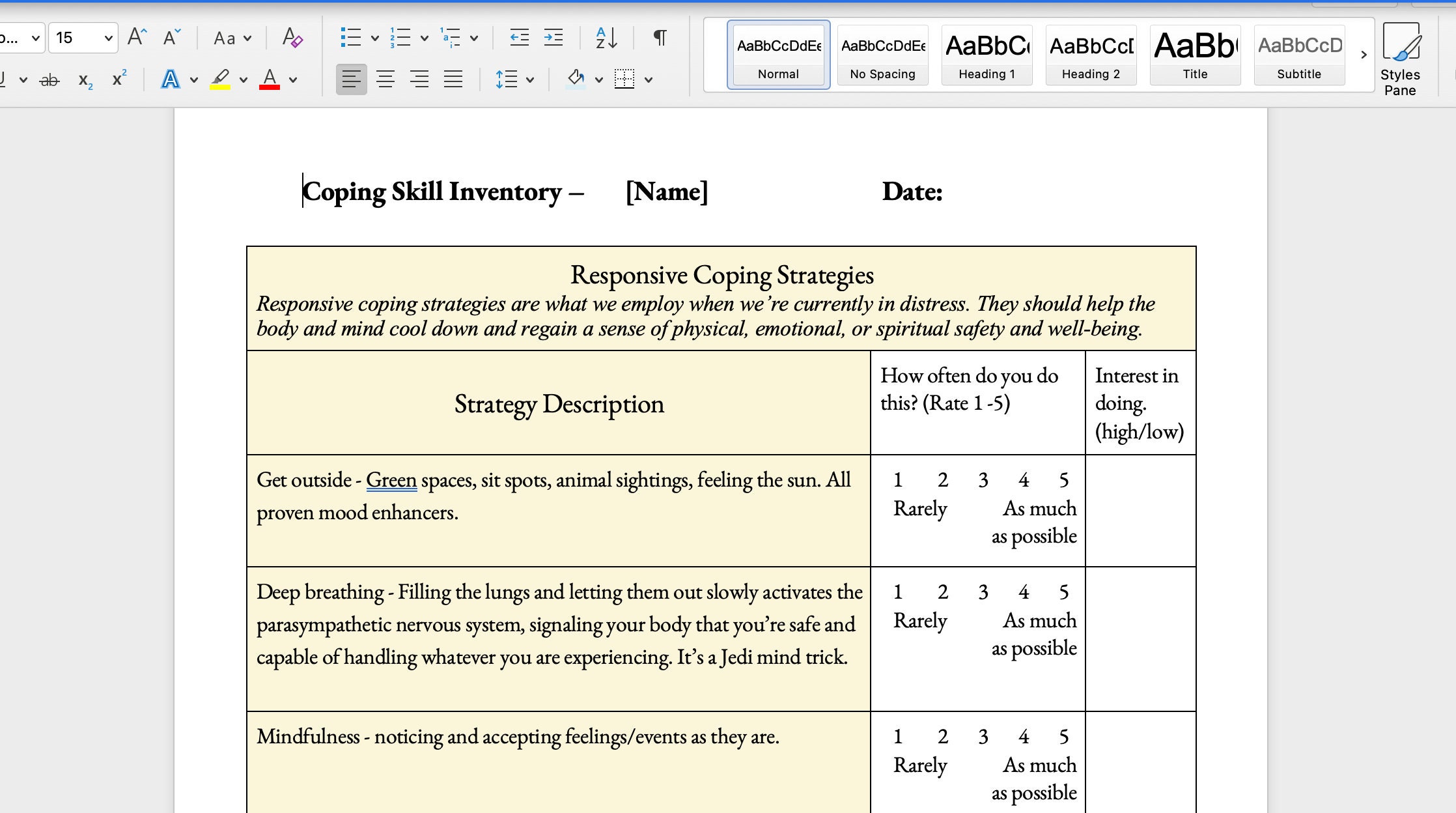 Coping Skills Inventory - Teenage/adults - Etsy