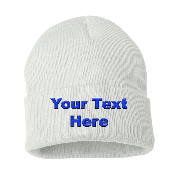 Custom Embroidered Beanie 100% Acrylic Knit Cap, Personalized Custom Logo artwork design text stitched Unisex beanie snow cap