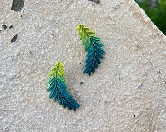 Green leaf earrings, Nature earrings, Ceramic earrings, Botanical earrings, Leaf jewelry, Gift for Her, 1.79 x 0.79 inch, Leaf studs, Boho.