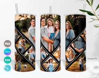 Filmstrip Photo PNG Wrap & Canva Template for 20oz Skinny Tumbler, Family Pictures Cup Design, Film Strip Photo Collage Tumbler Sublimation