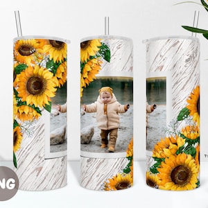 Sunflower Photo Tumbler PNG Wrap per sublimazione, Tumbler con immagine, Floral Photo Cup Design, Aggiungi un&#39;immagine Wrap per 20oz Skinny Tumbler