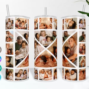 Twenty Photo Tumbler PNG e SVG Wraps & Canva Template, 20 Picture Cup Sublimation Design, Family Photo Collage Tumbler con molte immagini