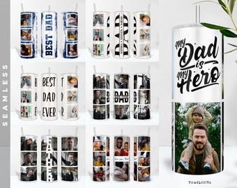 Dad Photo Tumbler Design Bundle, Father Picture Tumbler PNg and SVG Wraps & Canva Templates, Father's Day Gift, Best Dad Ever Photo Cup Wrap