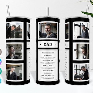 Carta a papá Photo Tumbler PNG y SVG Wraps y Canva Template, Padre Picture Cup Sublimation, Dad Quote Photo Tumbler para el Día del Padre