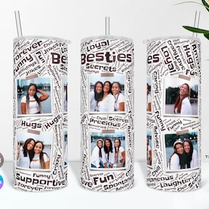 Projekt kubka fotograficznego Wordart Photo Tumbler dla Besites, opakowanie na kubek ze zdjęciem dla najlepszych przyjaciół, szablon Canva na kubek fotograficzny BFF, znaczący spersonalizowany prezent