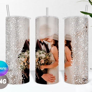 Add Your Photo Tumbler PNG Wrap & Canva Template, Wedding Cup Design, Anniversary Picture Tumbler, Glitter Photo Sublimation Tumbler Wrap