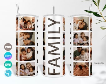 12 Photo Tumbler Design for Family, Many Pictures Cup PNG & SVG Wrap, Photo Collage Sublimation, Add Your Pictures Tumbler Canva Template