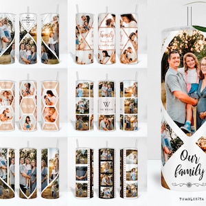 Family Photo Collage Tumbler PNG Wraps & Canva Templates, Personalized Cup Design with Family Name and Pictures, Add Photos Tumbler Bundle