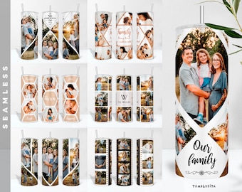 Family Photo Collage Tumbler PNG Wraps & Canva Templates, Personalized Cup Design with Family Name and Pictures, Add Photos Tumbler Bundle