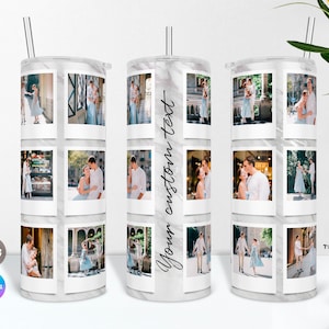 Texto personalizado y fotos Tumbler PNG Wrap & Canva Template, Family Picture Cup Sublimation Design, 12 Photo Tumbler Wrap, Tumbler personalizado
