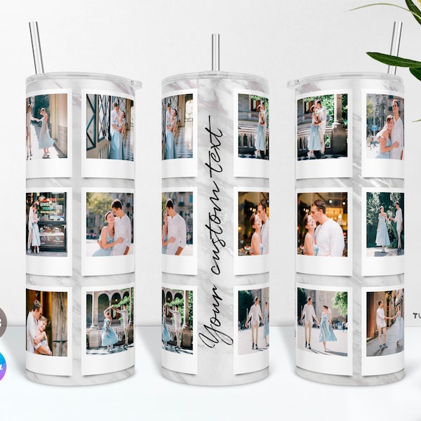 Custom Text and Photos Tumbler PNG Wrap & Canva Template, Family Picture Cup Sublimation Design, 12 Photo Tumbler Wrap, Personalized Tumbler