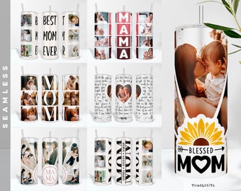Vaso PNG para mamá, diseño de collage de fotos para el Día de la Madre, vaso para mamá, paquete de vasos personalizados para mamá, regalo para mamá, taza para mamá