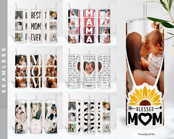Mama Tumbler PNG Wrap, Photo Collage Cup Design for Mother's Day, Tumbler for Mom, Personalized Mom Tumbler Bundle, Gift for Mommy, Mum Cup