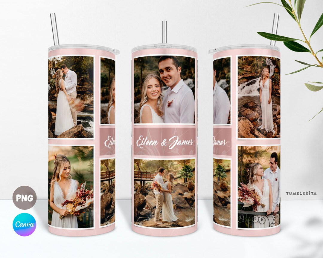 Photos and Names Anniversary Tumbler PNG Wrap & Canva Template for ...